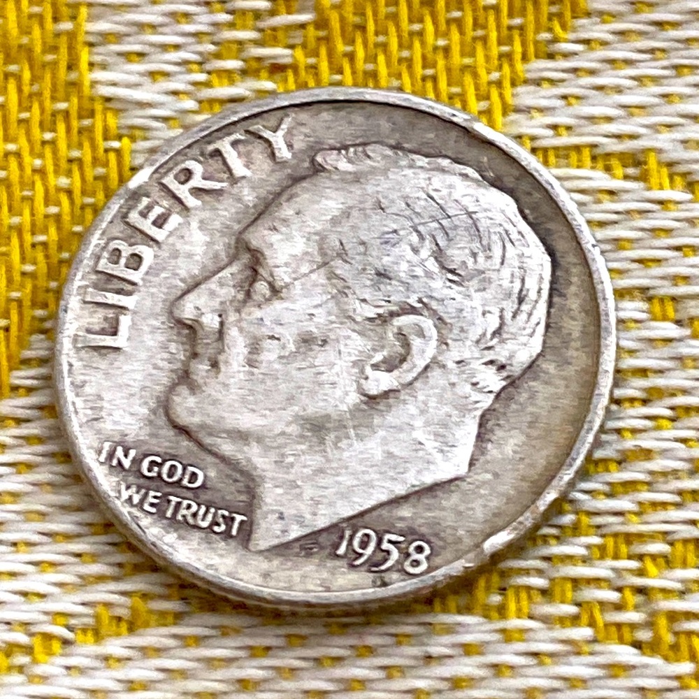 Vintage 1958 D Plan-chard Error Dime 90% Silver